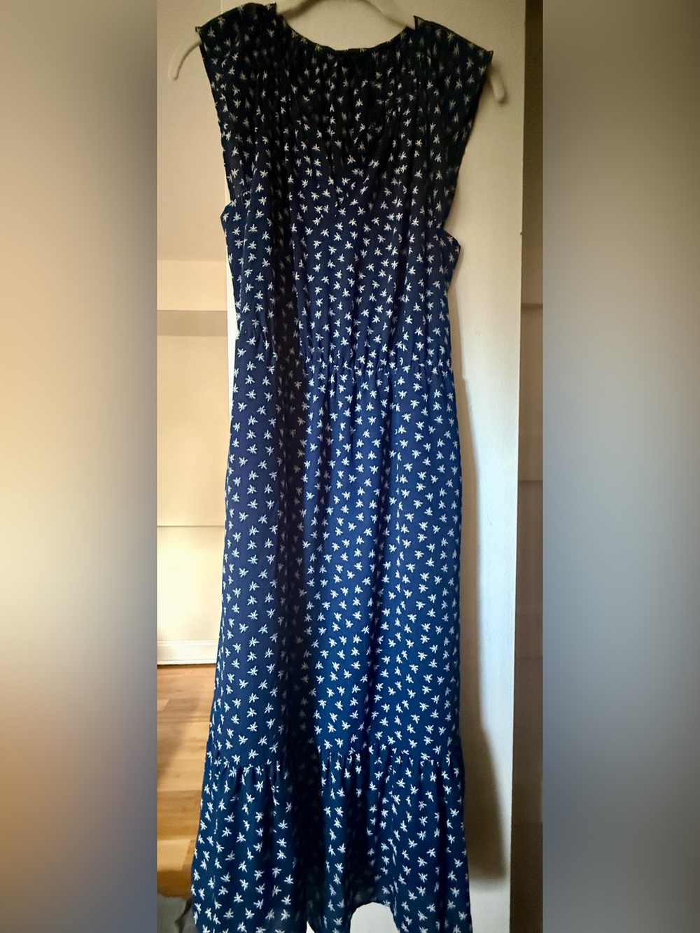 J. Crew Navy Midi Dress with White Starburst Print
